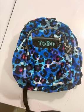 Totto Acuareles School Backpack Blue Leopard Print